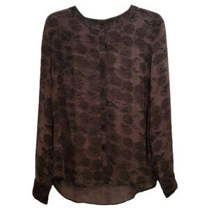 NWOT W.G.B by Walter Baker Sheer Brown Floral Button Front Hi Lo Top Size Large